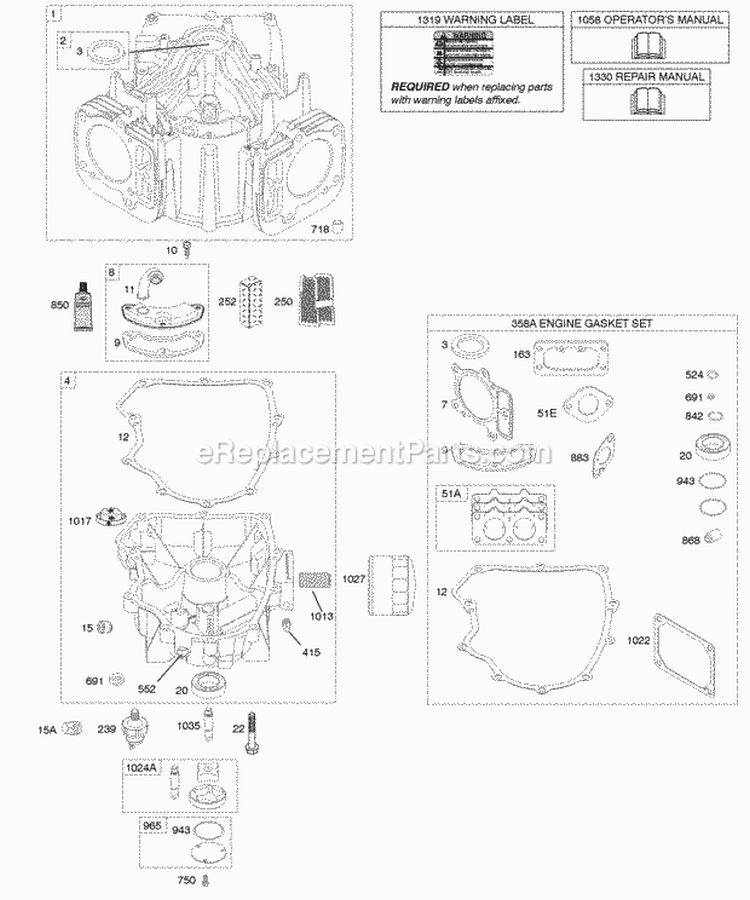 Cylinder Engine Sump KitGasket Set-Engine Diagram and Parts List for 44K777-0025-G1  Briggs and Stratton Engine
